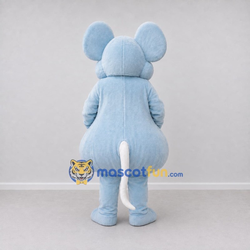 Custom Light Blue and White Mouse with Bow Tie Mascot Costume Adult Full Body Suit for School Events Custom Light Blue and White Mouse with Bow Tie Mascot Costume Adult Full Body Suit for School Events