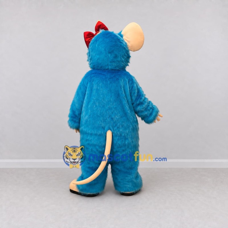 Custom Blue and White Mouse with Bow Mascot Costume Adult Full Body Suit for School Events Custom Blue and White Mouse with Bow Mascot Costume Adult Full Body Suit for School Events