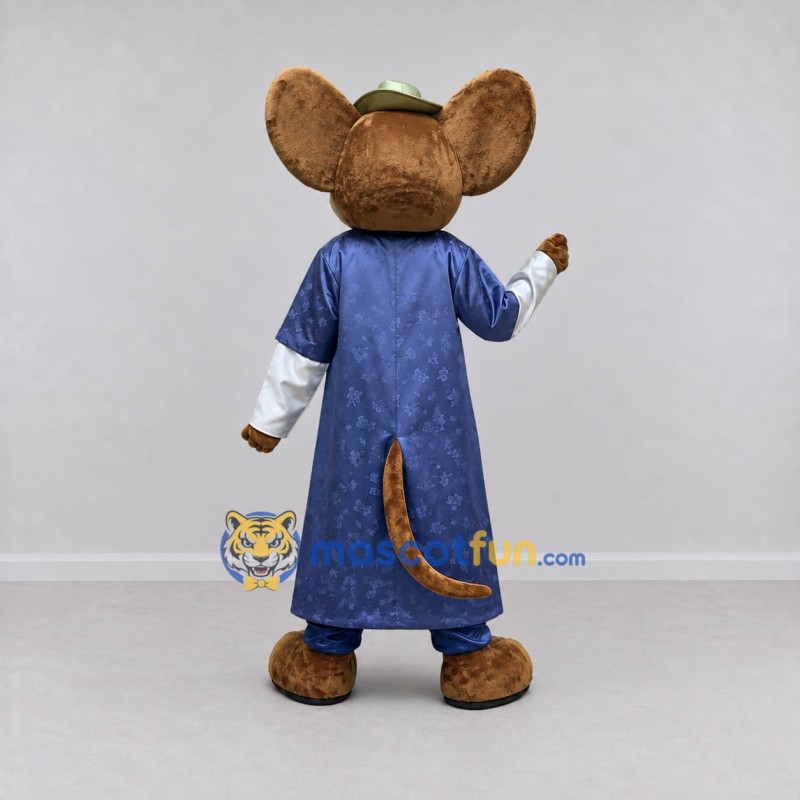 Custom Brown and Blue Mouse in Long Coat Mascot Costume Adult Full Body Suit for Theme Parties Custom Brown and Blue Mouse in Long Coat Mascot Costume Adult Full Body Suit for Theme Parties
