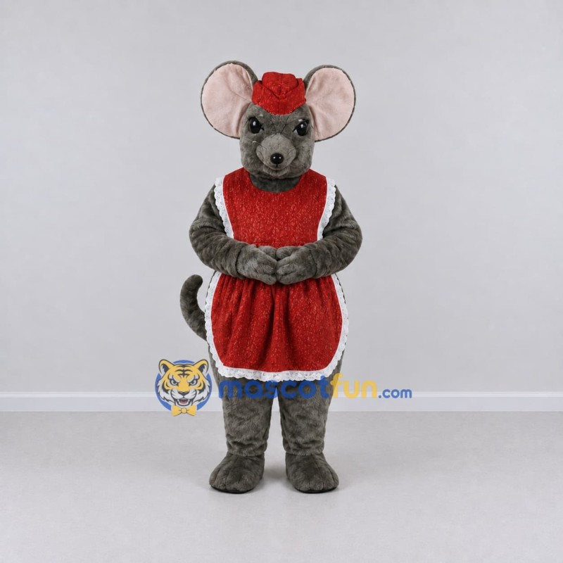 Custom Gray and Red Mouse in Dress Mascot Costume Adult Full Body Suit for School Events Custom Gray and Red Mouse in Dress Mascot Costume Adult Full Body Suit for School Events