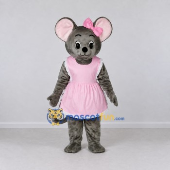 Custom Gray and Pink Mouse in Dress Mascot Costume Adult Full Body Suit for School Events