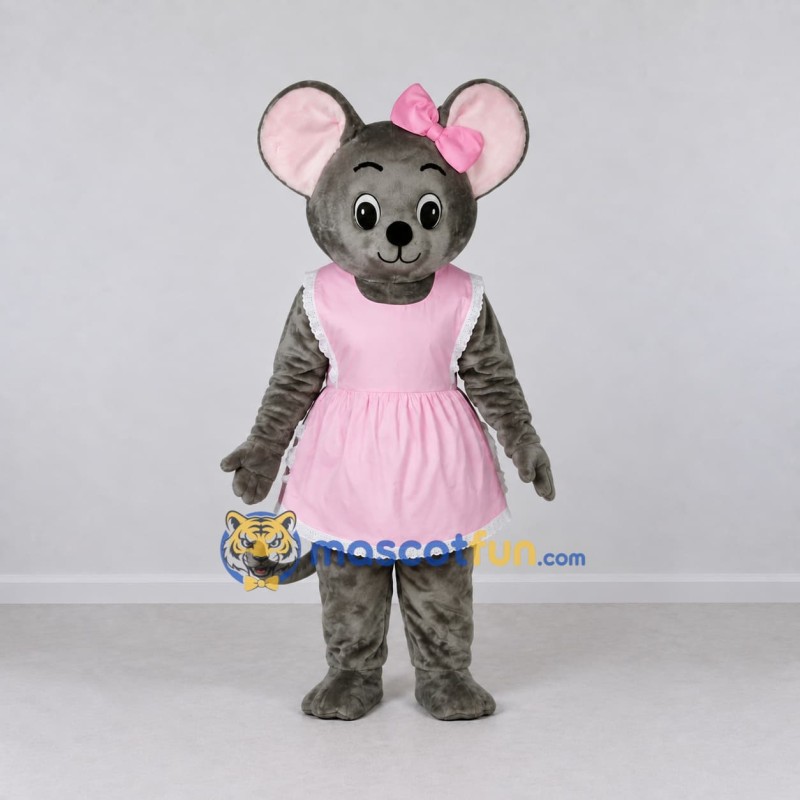 Custom Gray and Pink Mouse in Dress Mascot Costume Adult Full Body Suit for School Events Custom Gray and Pink Mouse in Dress Mascot Costume Adult Full Body Suit for School Events
