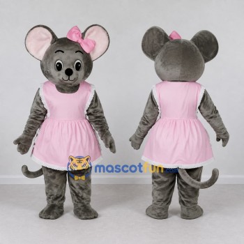 Custom Gray and Pink Mouse in Dress Mascot Costume Adult Full Body Suit for School Events