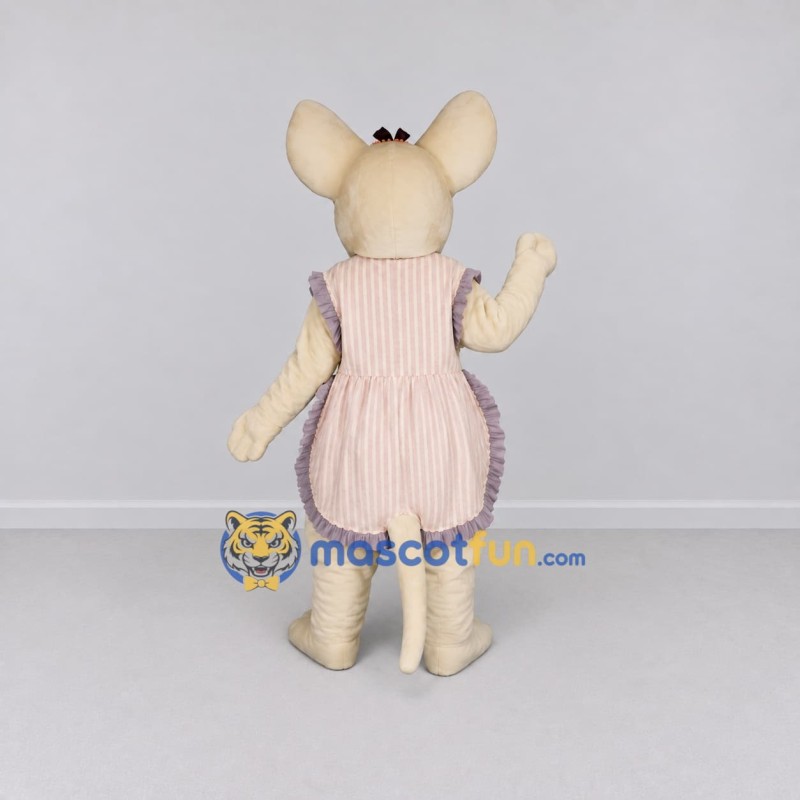 Custom Cream and Pink Mouse in Dress Mascot Costume Adult Full Body Suit for School Events