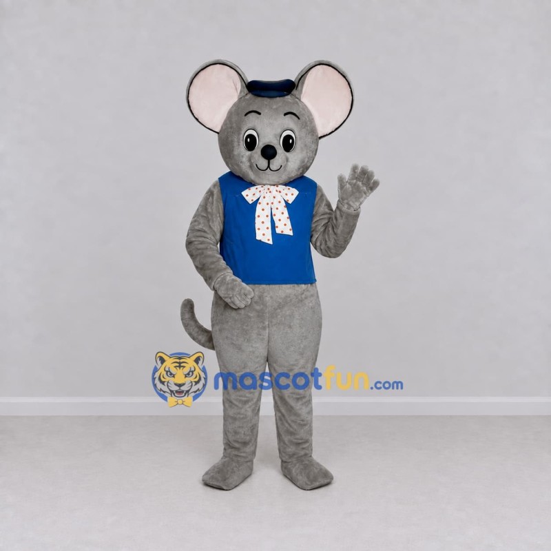 Custom Gray and Blue Mouse in Vest Mascot Costume Adult Full Body Suit for School Events
