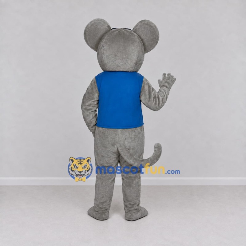 Custom Gray and Blue Mouse in Vest Mascot Costume Adult Full Body Suit for School Events