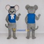 Custom Gray and Blue Mouse in Vest Mascot Costume Adult Full Body Suit for School Events