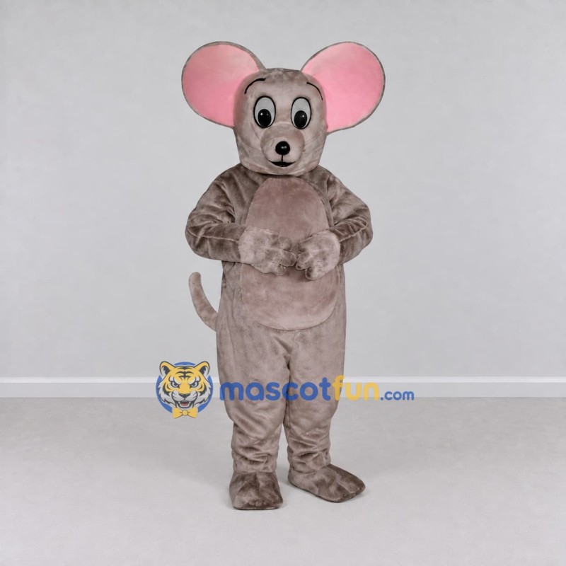 Custom Gray Brown and Pink Mouse Mascot Costume Adult Full Body Suit for School Events