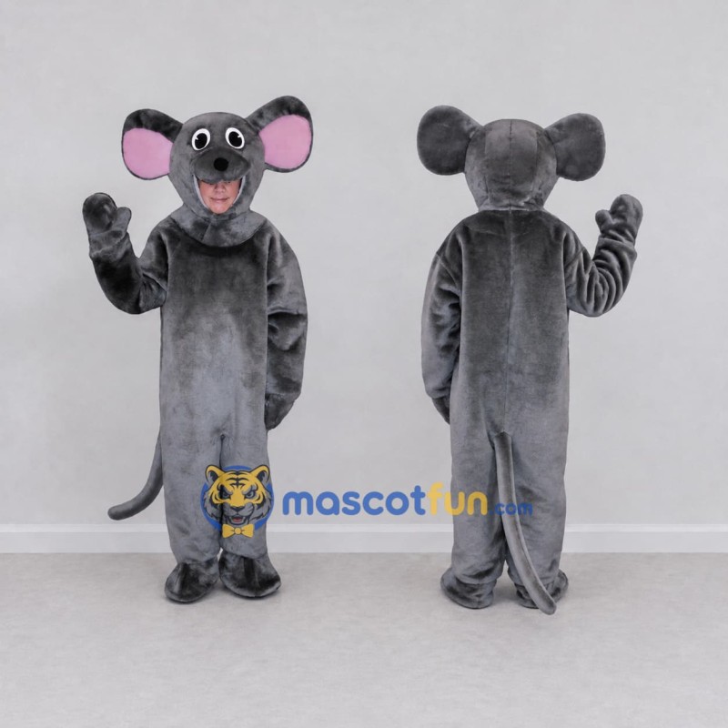Custom Dark Gray and Pink Mouse Mascot Costume Adult Full Body Suit for School Events