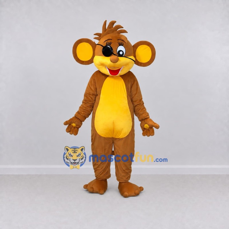 Custom Brown and Yellow Monkey with Eye Patch Mascot Costume Adult Full Body Suit for Theme Parties Custom Brown and Yellow Monkey with Eye Patch Mascot Costume Adult Full Body Suit for Theme Parties
