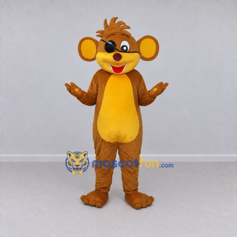 Custom Brown and Yellow Monkey with Eye Patch Mascot Costume Adult Full Body Suit for Theme Parties Custom Brown and Yellow Monkey with Eye Patch Mascot Costume Adult Full Body Suit for Theme Parties