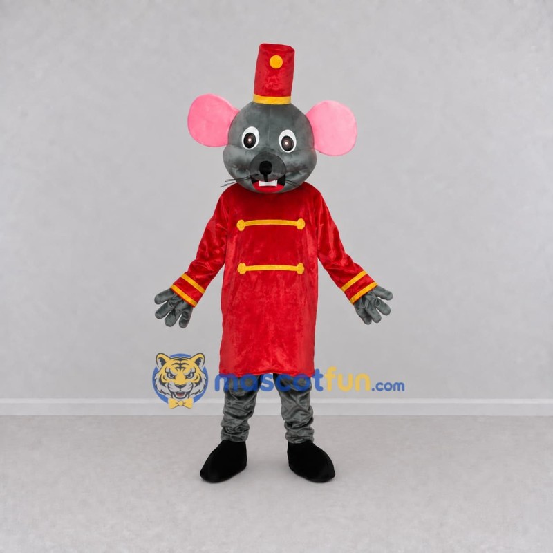 Custom Gray Red and Gold Mouse in Uniform Mascot Costume Adult Full Body Suit for Theme Parties Custom Gray Red and Gold Mouse in Uniform Mascot Costume Adult Full Body Suit for Theme Parties