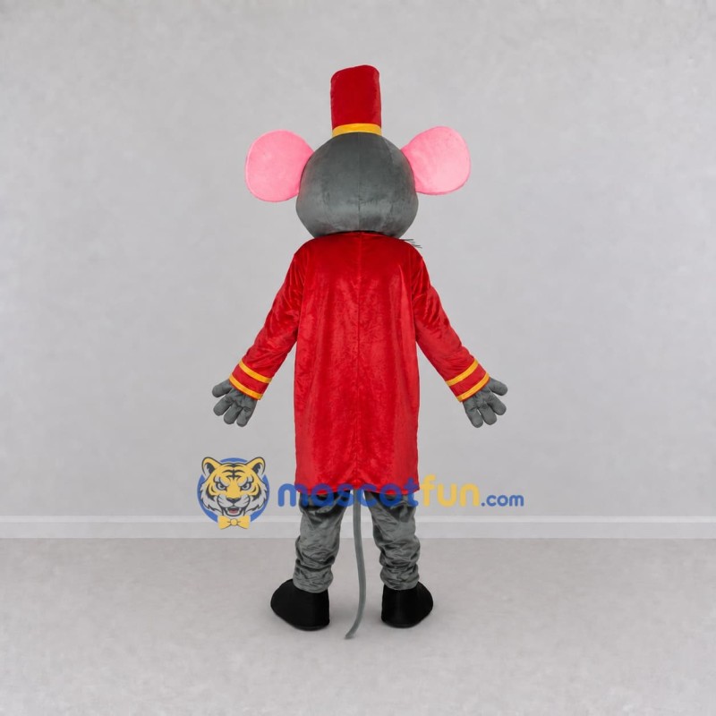 Custom Gray Red and Gold Mouse in Uniform Mascot Costume Adult Full Body Suit for Theme Parties Custom Gray Red and Gold Mouse in Uniform Mascot Costume Adult Full Body Suit for Theme Parties