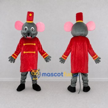 Custom Gray Red and Gold Mouse in Uniform Mascot Costume Adult Full Body Suit for Theme Parties