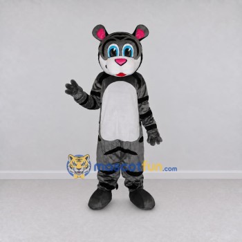Custom Gray Black and White Tiger Mascot Costume Adult Full Body Suit for School Events