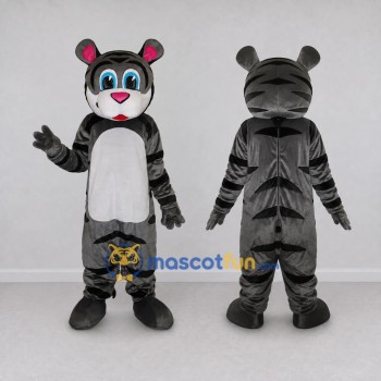 Custom Gray Black and White Tiger Mascot Costume Adult Full Body Suit for School Events
