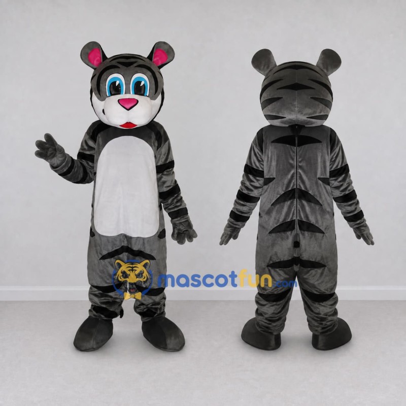 Custom Gray Black and White Tiger Mascot Costume Adult Full Body Suit for School Events Custom Gray Black and White Tiger Mascot Costume Adult Full Body Suit for School Events
