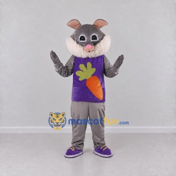 Custom Gray and Purple Rabbit in Carrot Shirt Mascot Costume Adult Full Body Suit for Easter Events Custom Gray and Purple Rabbit in Carrot Shirt Mascot Costume Adult Full Body Suit for Easter Events