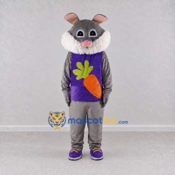 Custom Gray and Purple Rabbit in Carrot Shirt Mascot Costume Adult Full Body Suit for Easter Events Custom Gray and Purple Rabbit in Carrot Shirt Mascot Costume Adult Full Body Suit for Easter Events