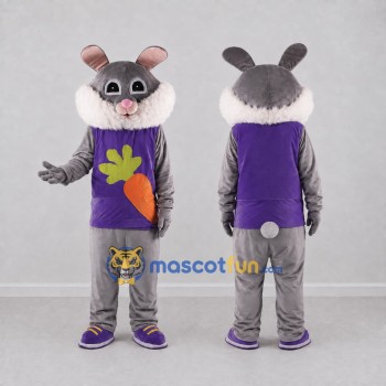 Custom Gray and Purple Rabbit in Carrot Shirt Mascot Costume Adult Full Body Suit for Easter Events