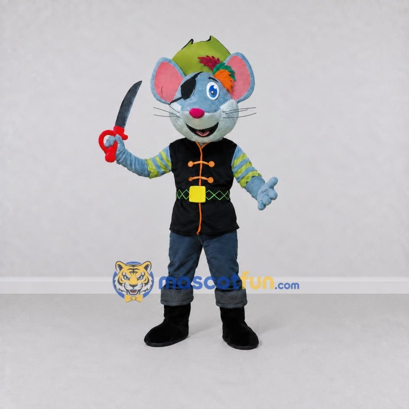 Custom Blue Green and Black Mouse Pirate Mascot Costume Adult Full Body Suit for Theme Parties