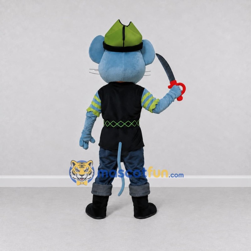 Custom Blue Green and Black Mouse Pirate Mascot Costume Adult Full Body Suit for Theme Parties