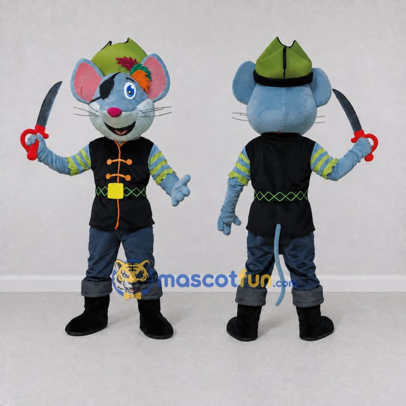 Custom Blue Green and Black Mouse Pirate Mascot Costume Adult Full Body Suit for Theme Parties
