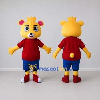 Custom Yellow Red and Blue Bear in T Shirt Mascot Costume Adult Full Body Suit for School Events