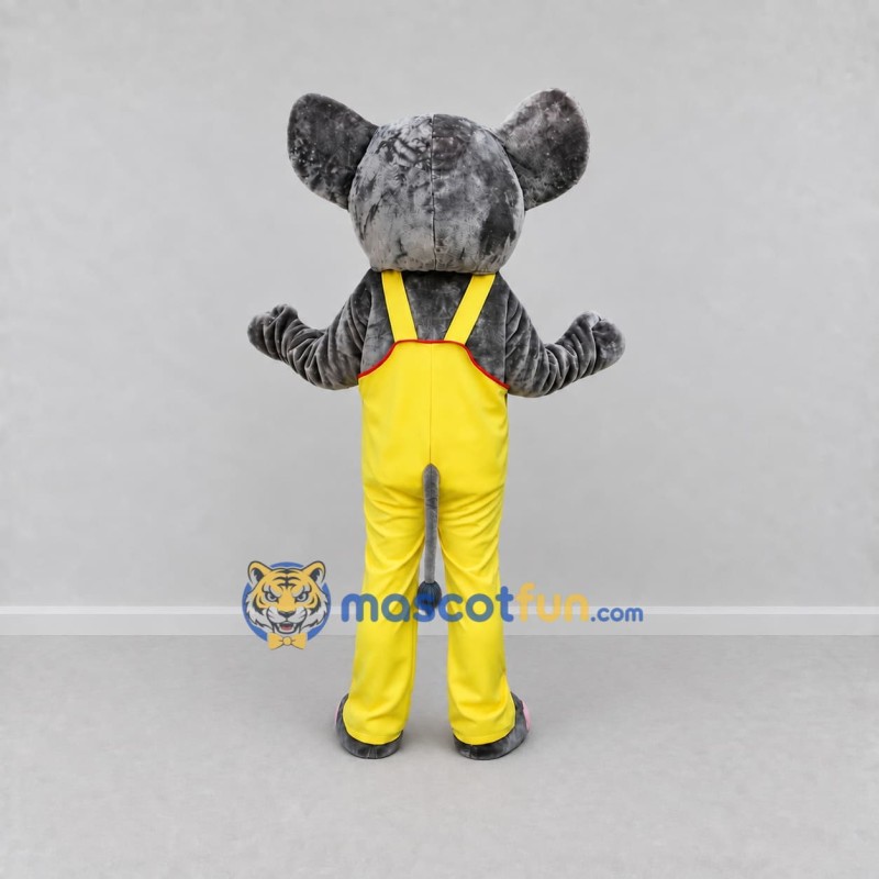 Custom Gray and Yellow Rat in Overalls Mascot Costume Adult Full Body Suit for School Events Custom Gray and Yellow Rat in Overalls Mascot Costume Adult Full Body Suit for School Events