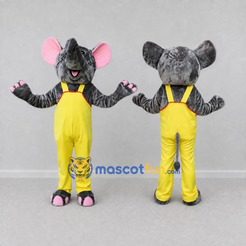Custom Gray and Yellow Rat in Overalls Mascot Costume Adult Full Body Suit for School Events Custom Gray and Yellow Rat in Overalls Mascot Costume Adult Full Body Suit for School Events