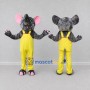 Custom Gray and Yellow Rat in Overalls Mascot Costume Adult Full Body Suit for School Events