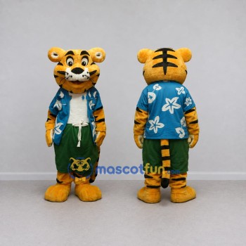 Custom Orange Blue and Green Tiger in Floral Shirt Mascot Costume Adult Full Body Suit for Summer Events