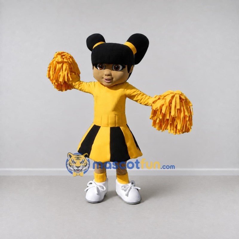 Custom Yellow and Black Cheerleader Mascot Costume Adult Full Body Suit for Sports Events Custom Yellow and Black Cheerleader Mascot Costume Adult Full Body Suit for Sports Events