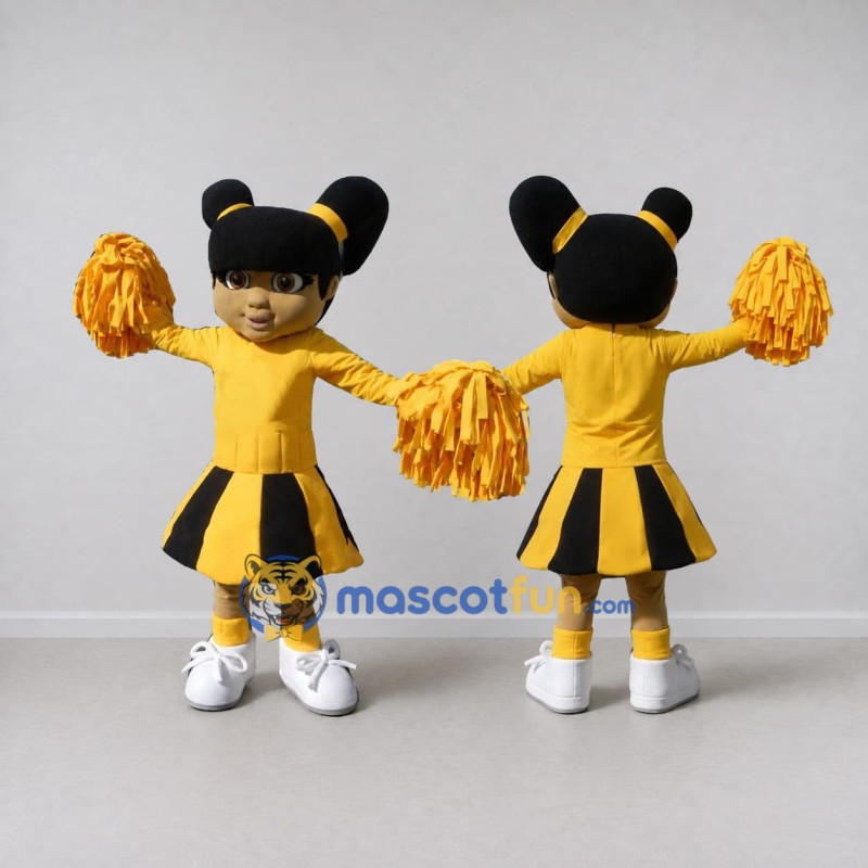 Custom Yellow and Black Cheerleader Mascot Costume Adult Full Body Suit for Sports Events Custom Yellow and Black Cheerleader Mascot Costume Adult Full Body Suit for Sports Events