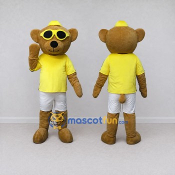 Custom Brown Yellow and White Bear in Sunglasses Mascot Costume Adult Full Body Suit for Summer Events
