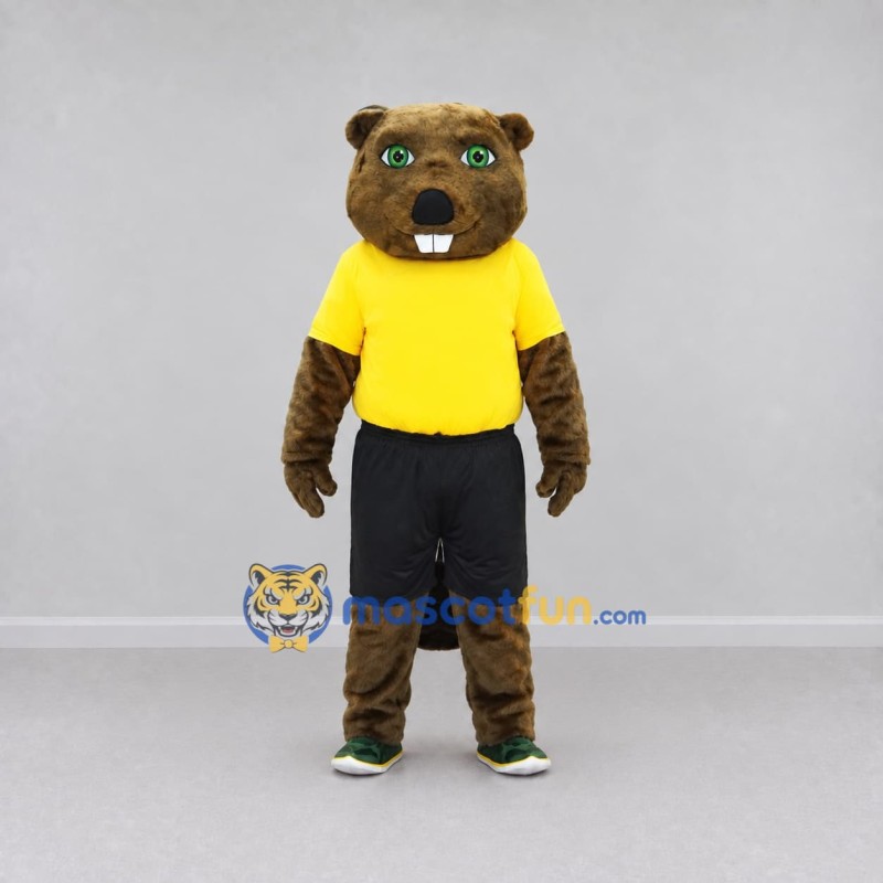 Custom Brown Yellow and Black Beaver in Sportswear Mascot Costume Adult Full Body Suit for Sports Events Custom Brown Yellow and Black Beaver in Sportswear Mascot Costume Adult Full Body Suit for Sports Events