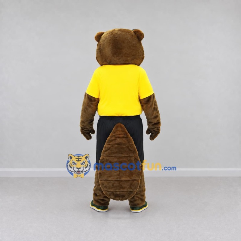 Custom Brown Yellow and Black Beaver in Sportswear Mascot Costume Adult Full Body Suit for Sports Events Custom Brown Yellow and Black Beaver in Sportswear Mascot Costume Adult Full Body Suit for Sports Events