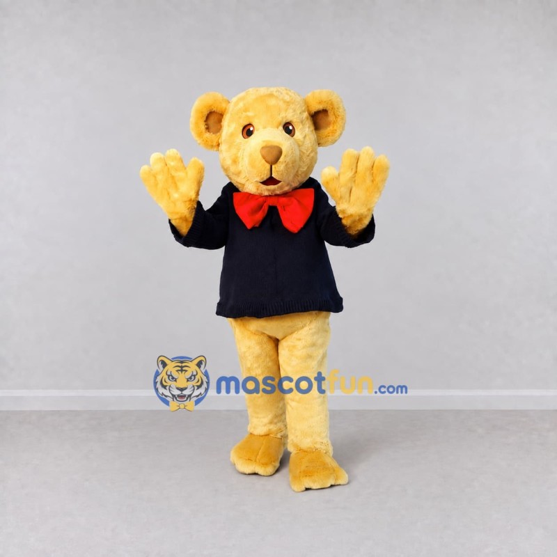Custom Yellow Navy Blue and Red Teddy Bear with Bow Tie Mascot Costume Adult Full Body Suit for Community Events Custom Yellow Navy Blue and Red Teddy Bear with Bow Tie Mascot Costume Adult Full Body Suit for Community Events