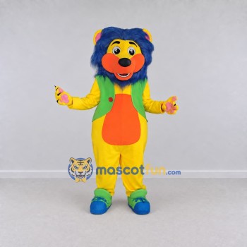 Custom Yellow Blue and Green Lion in Vest Mascot Costume Adult Full Body Suit for School Events Custom Yellow Blue and Green Lion in Vest Mascot Costume Adult Full Body Suit for School Events