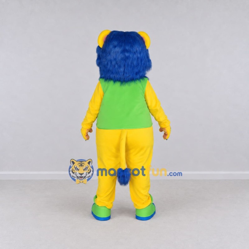 Custom Yellow Blue and Green Lion in Vest Mascot Costume Adult Full Body Suit for School Events Custom Yellow Blue and Green Lion in Vest Mascot Costume Adult Full Body Suit for School Events