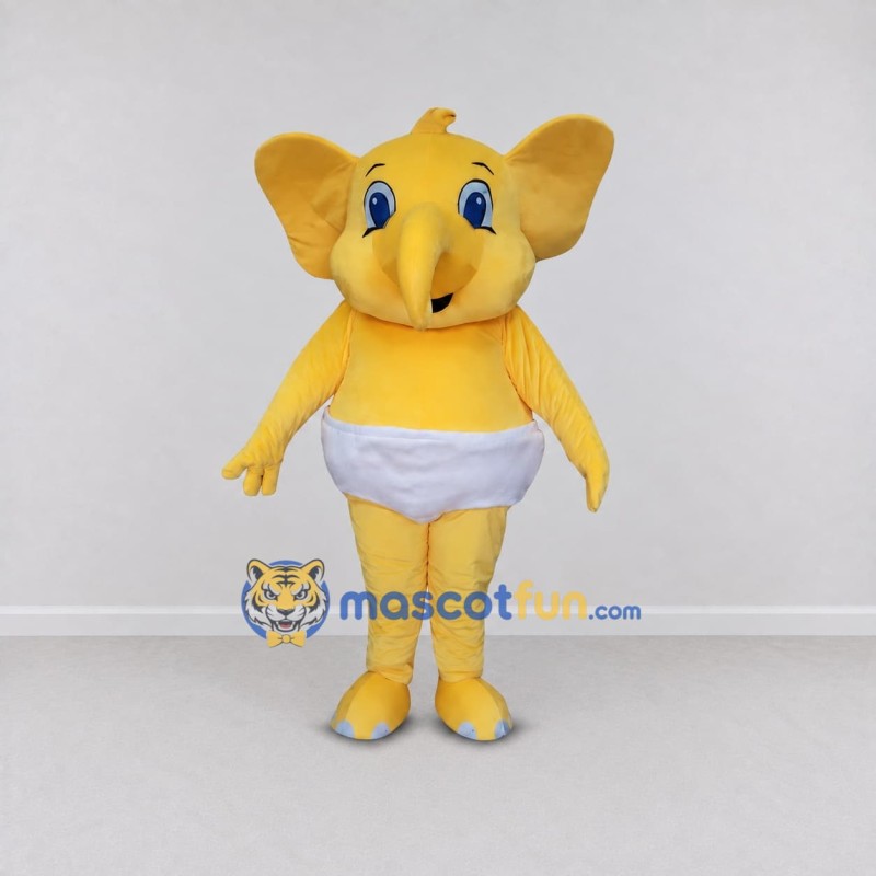 Custom Yellow and White Baby Elephant Mascot Costume Adult Full Body Suit for Baby Showers Custom Yellow and White Baby Elephant Mascot Costume Adult Full Body Suit for Baby Showers