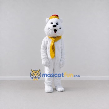 Custom White and Yellow Bear with Scarf Mascot Costume Adult Full Body Suit for Winter Events Custom White and Yellow Bear with Scarf Mascot Costume Adult Full Body Suit for Winter Events