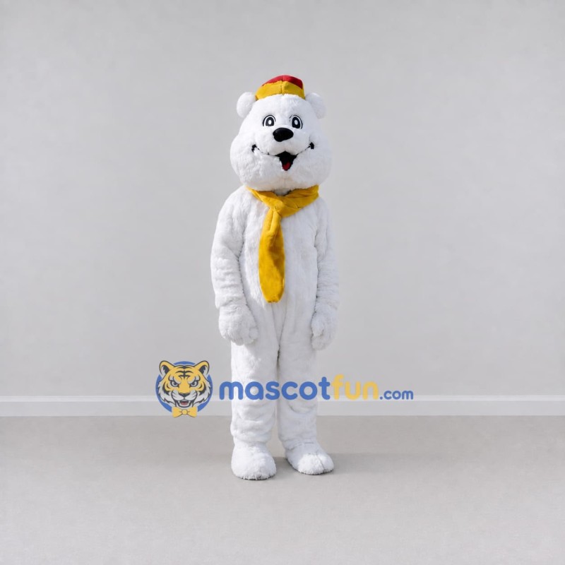 Custom White and Yellow Bear with Scarf Mascot Costume Adult Full Body Suit for Winter Events Custom White and Yellow Bear with Scarf Mascot Costume Adult Full Body Suit for Winter Events