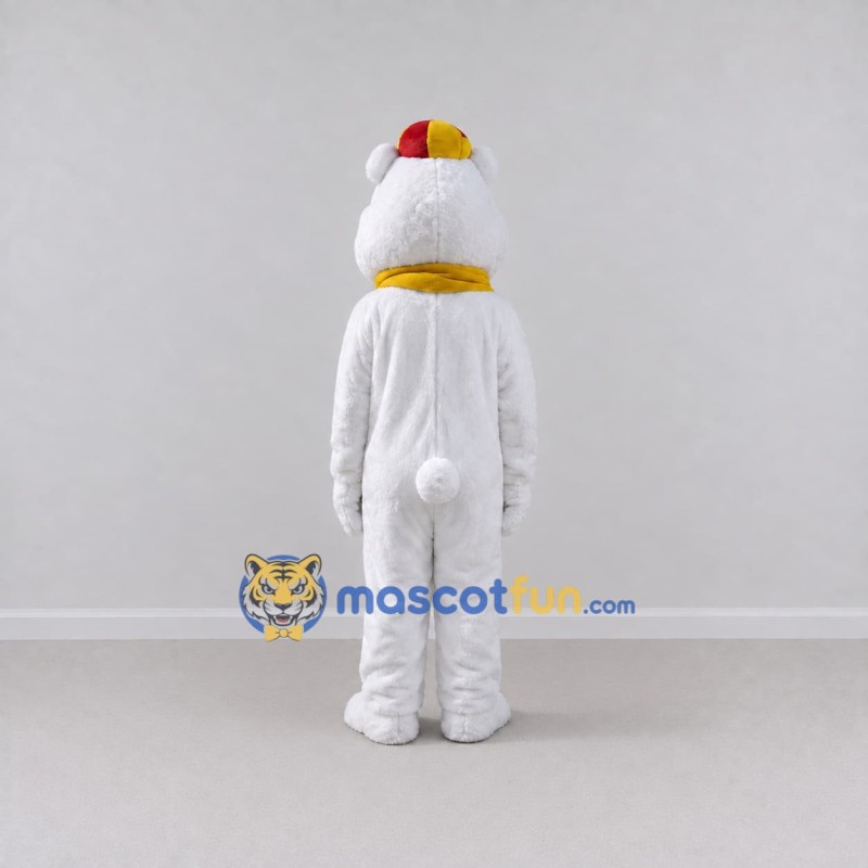 Custom White and Yellow Bear with Scarf Mascot Costume Adult Full Body Suit for Winter Events Custom White and Yellow Bear with Scarf Mascot Costume Adult Full Body Suit for Winter Events