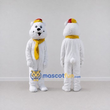 Custom White and Yellow Bear with Scarf Mascot Costume Adult Full Body Suit for Winter Events