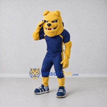 Custom Yellow and Navy Blue Bulldog in Sportswear Mascot Costume Adult Full Body Suit for Sports Events