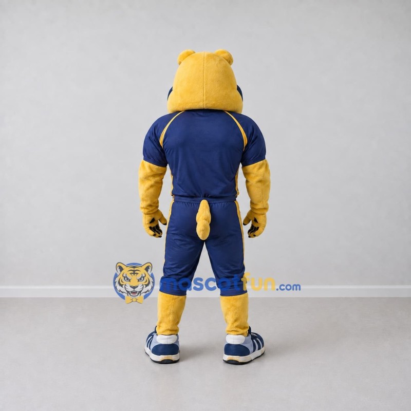Custom Yellow and Navy Blue Bulldog in Sportswear Mascot Costume Adult Full Body Suit for Sports Events Custom Yellow and Navy Blue Bulldog in Sportswear Mascot Costume Adult Full Body Suit for Sports Events