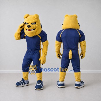 Custom Yellow and Navy Blue Bulldog in Sportswear Mascot Costume Adult Full Body Suit for Sports Events
