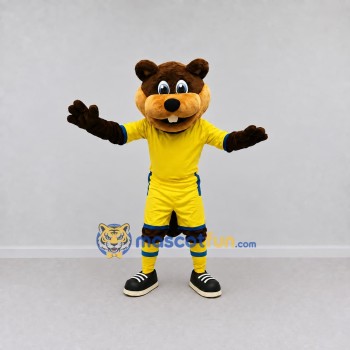 Custom Brown and Yellow Beaver in Sportswear Mascot Costume Adult Full Body Suit for Sports Events