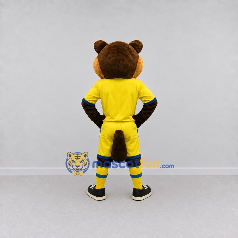 Custom Brown and Yellow Beaver in Sportswear Mascot Costume Adult Full Body Suit for Sports Events Custom Brown and Yellow Beaver in Sportswear Mascot Costume Adult Full Body Suit for Sports Events